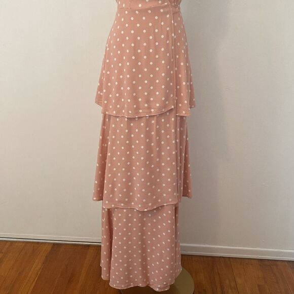 AFRM Pastel Pink Polka Dot Tiered Wrap Maxi Dress Size Small - Picture 4 of 14